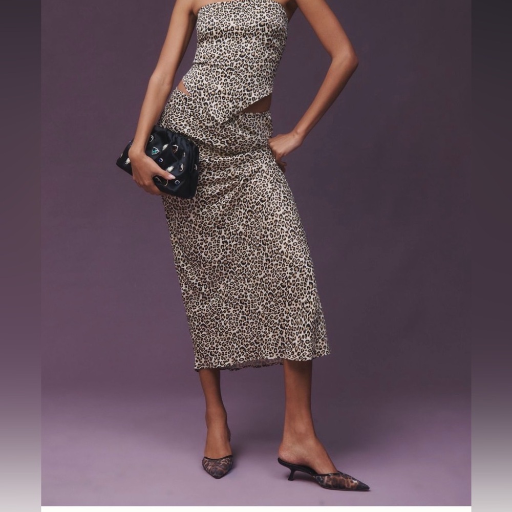 Anthropologie Leopard Print Maxi Skirt - Beige Black